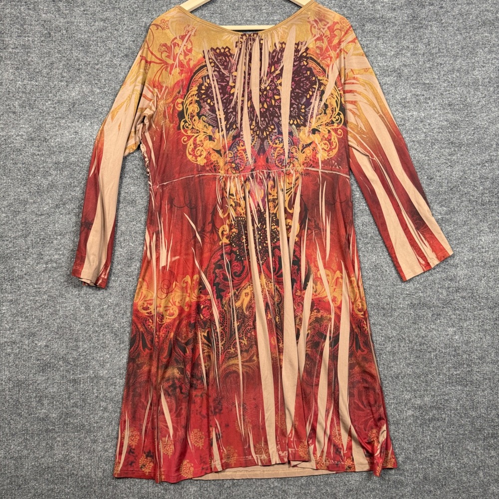 One World Live And Let Live Size XL Shift Dress Tan Brown Sublimated Dark Fairy - Picture 2 of 9